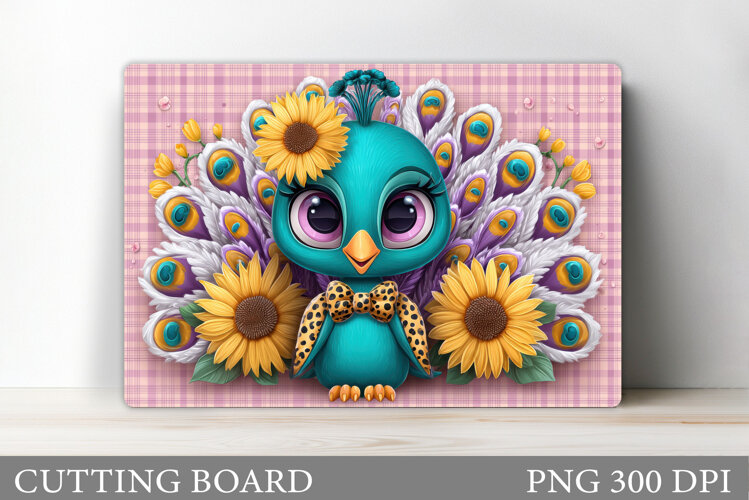 Peacock Cutting Board Design. Cute Peacock Sublimation example image 1