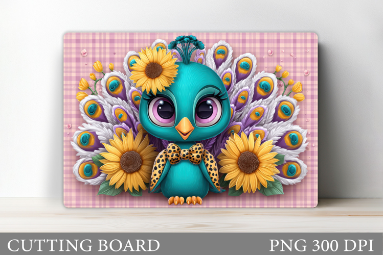 Peacock Cutting Board Design. Cute Peacock Sublimation