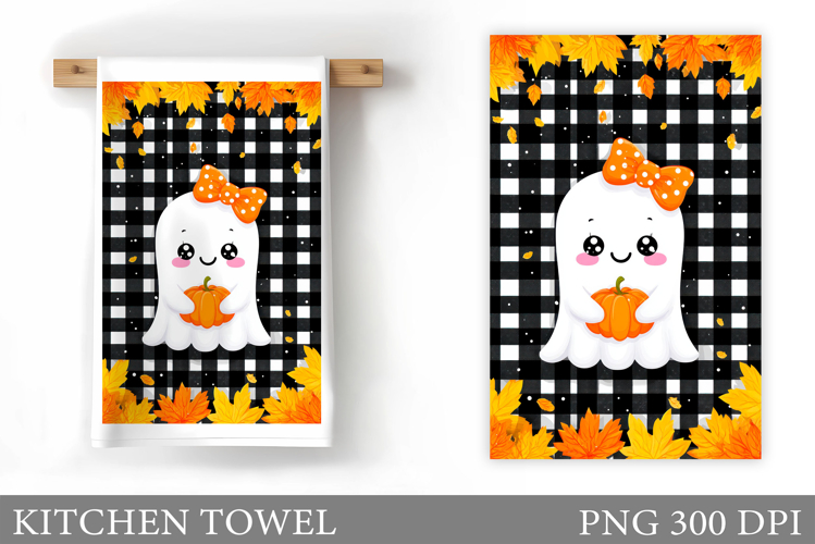 Fall Ghost Kitchen Towel. Fall Kitchen Towel Design