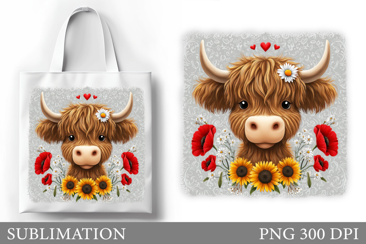 Cute Cow Tote Bag Sublimation. Cow Flowers Sublimation