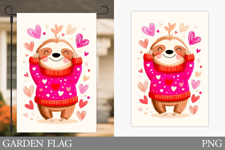 Valentines Sloth Garden Flag. Valentines Garden Flag Design