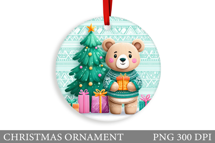 Cute Bear Christmas Ornament. Christmas Bear Sublimation