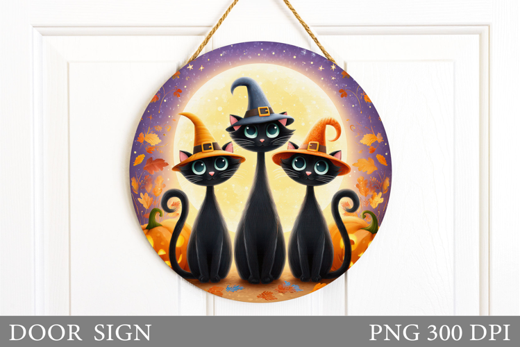 Halloween Cat Door Round Sign. Halloween Door Sign Design
