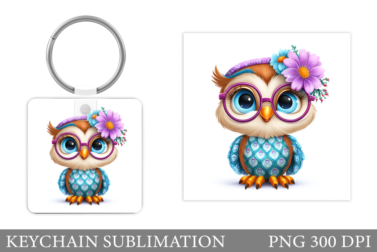 Owl Keychain Design. Owl Flowers Keychain Sublimation