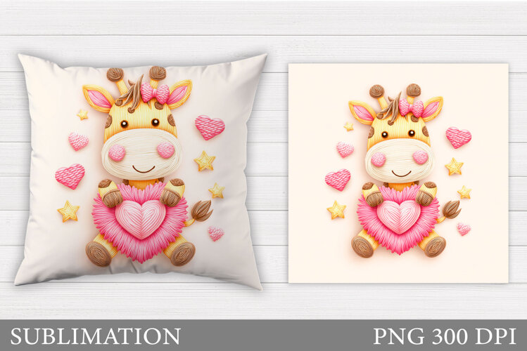 Valentines Giraffe Pillow. Valentines Pillow Sublimation example image 1