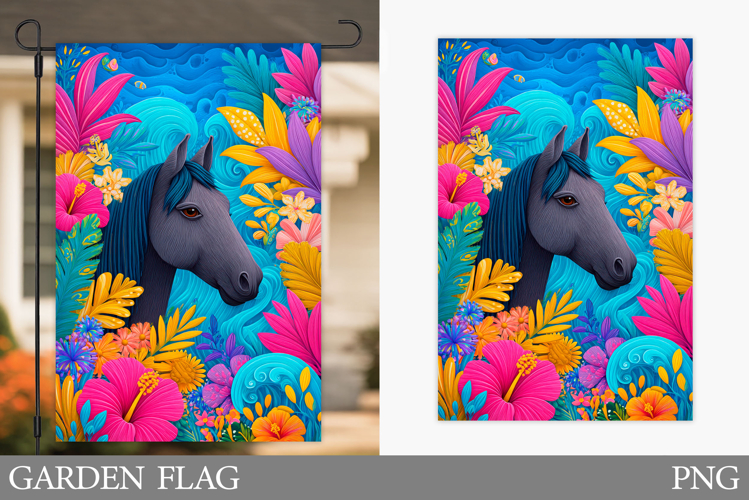 Horse Garden Flag Design. Summer Garden Flag Sublimation