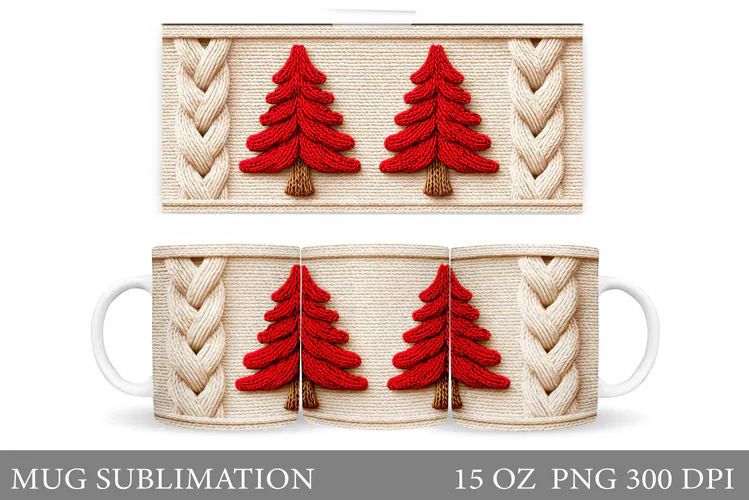 Crochet Christmas Tree Mug. Christmas Mug Sublimation