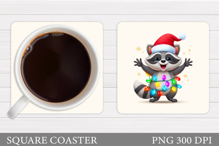 Christmas Raccoon Coaster. Christmas Coaster Sublimation example image 1