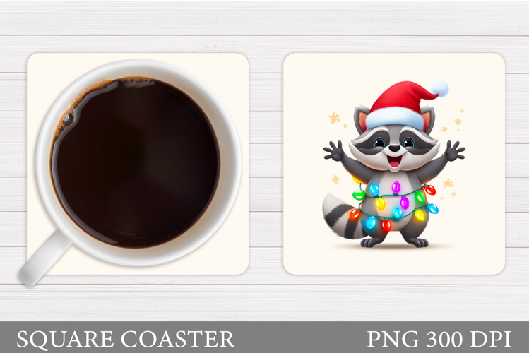 Christmas Raccoon Coaster. Christmas Coaster Sublimation