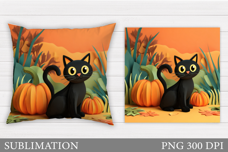 Black Cat Pillow Sublimation. Pumpkin Pillow Design