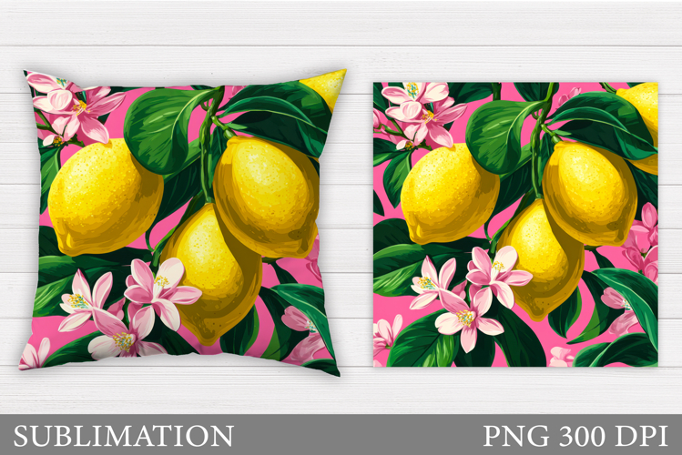 Lemons Pillow Design. Lemons Flowers Sublimation