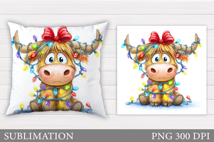 Christmas Cow Pillow Design. Christmas Pillow Sublimation example image 1