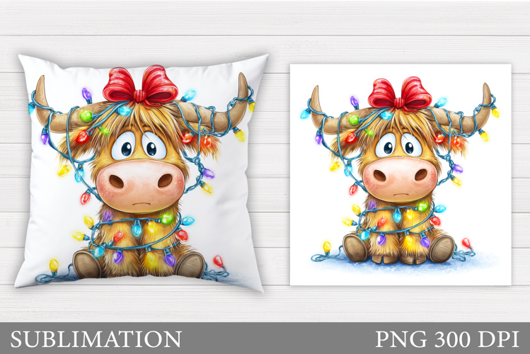 Christmas Cow Pillow Design. Christmas Pillow Sublimation