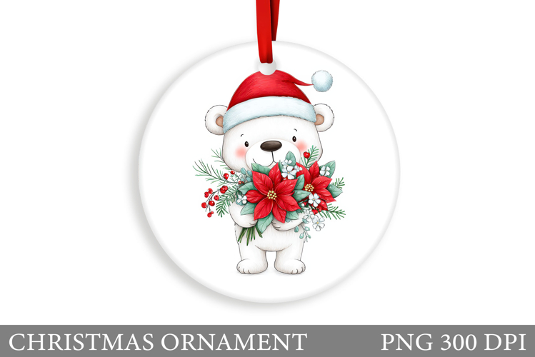Polar Bear Christmas Ornament. Christmas Bear Sublimation