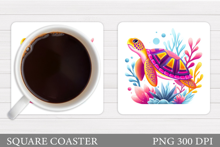 Turtle Square Coaster Design. Sea Turtle Coaster Sublimation