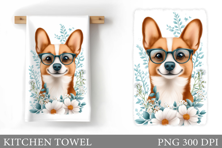 Cute Dog Kitchen Towel. Dog Flowers Kitchen Towel