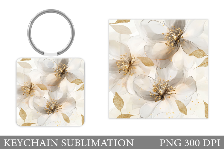 Flowers Square Keychain. Wildflowers Keychain Sublimation