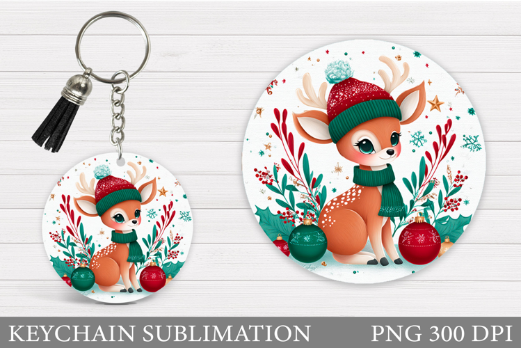 Cute Deer Keychain Design. Christmas Keychain Sublimation