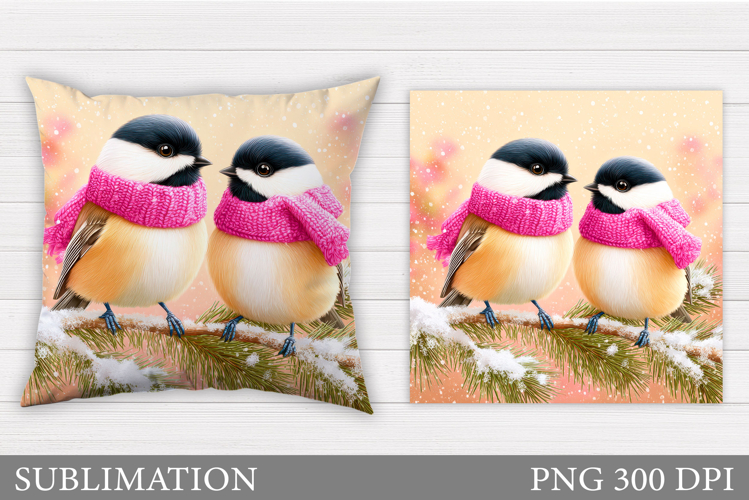 Winter Birds Pillow Design. Christmas Pillow Sublimation example image 1