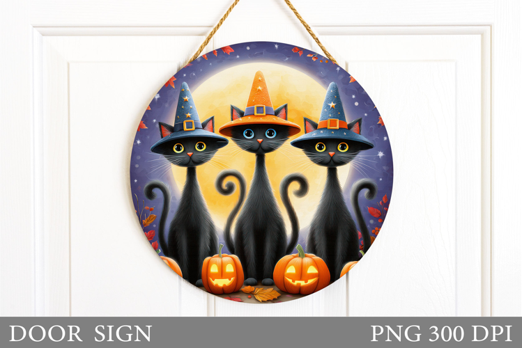 Halloween Cat Door Round Sign. Halloween Door Sign Design