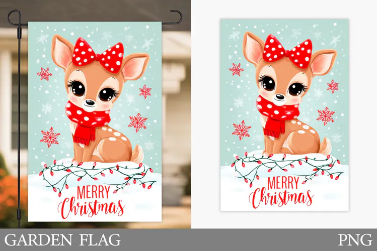 Christmas Deer Garden Flag. Christmas Garden Flag Design