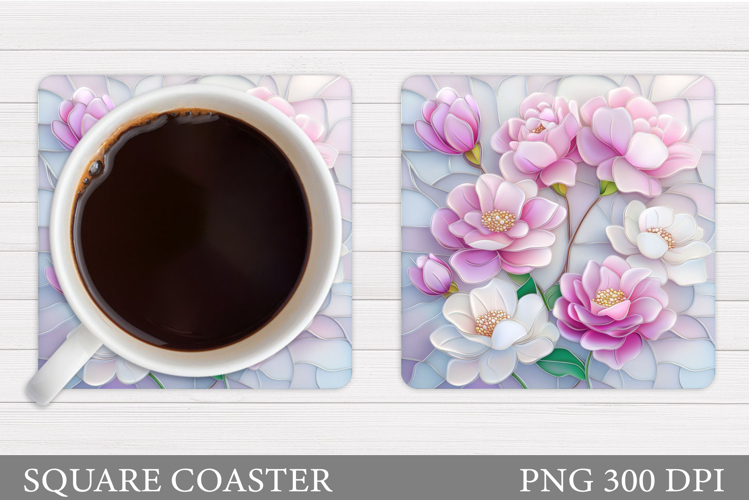 Flowers Coaster Sublimation. Floral Coaster Design