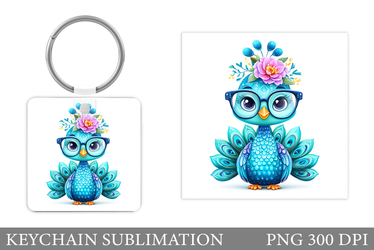 Peacock Keychain Design. Cute Peacock Sublimation