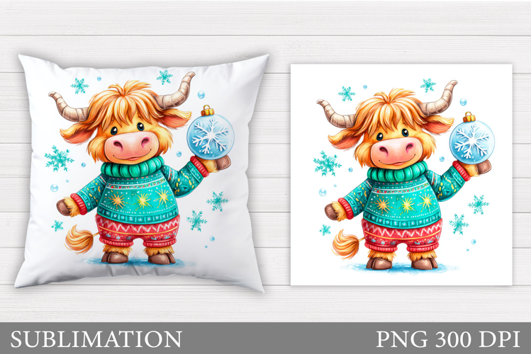 Christmas Cow Pillow Design. Christmas Pillow Sublimation