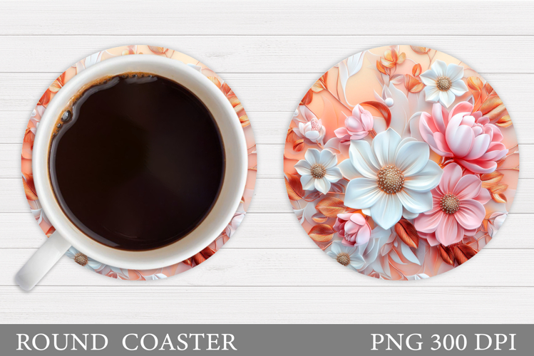 Flowers Round Coaster Sublimation. Flowers Coaster Design