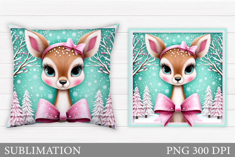 Christmas Deer Pillow Design. Christmas Pillow Sublimation