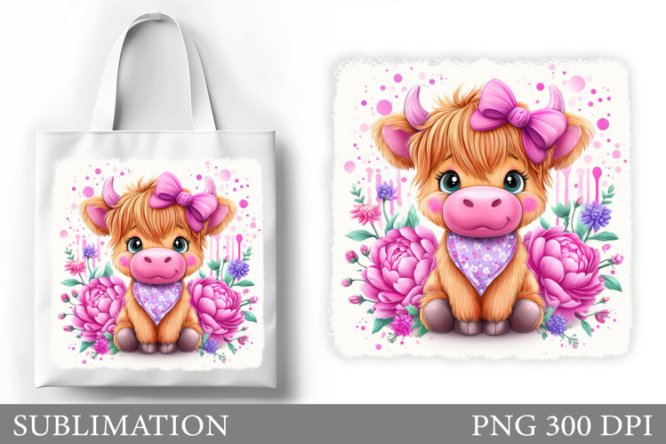 Cute Cow Tote Bag Sublimation. Cow Flowers Sublimation