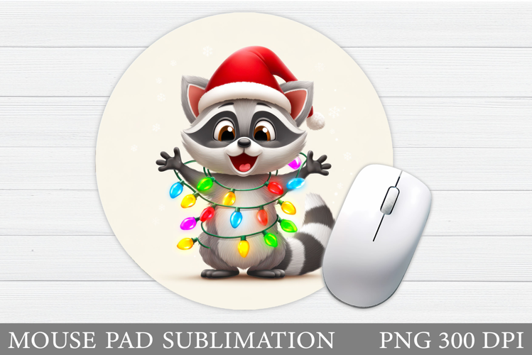 Cute Raccoon Mouse Pad. Christmas Mouse Pad Design