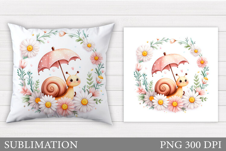 Cute Snail Pillow Design. Cute Snail Sublimation example image 1
