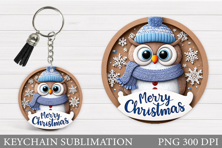 Christmas Owl Keychain. Christmas Keychain Sublimation