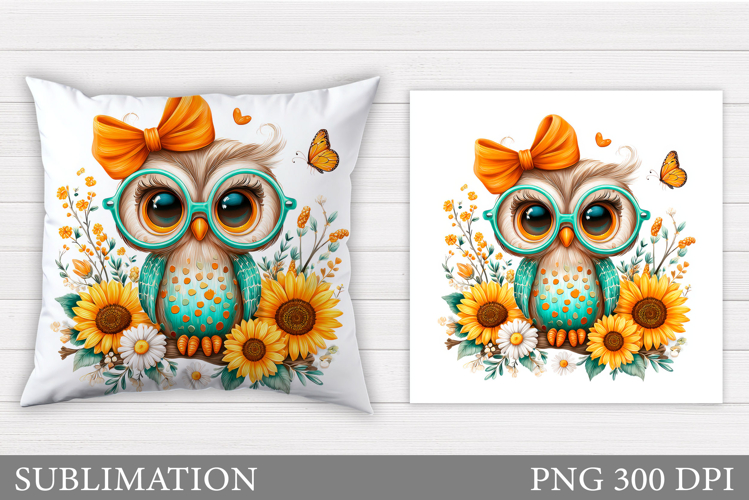 Cute Owl Pillow Design. Cute Owl Sublimation example image 1