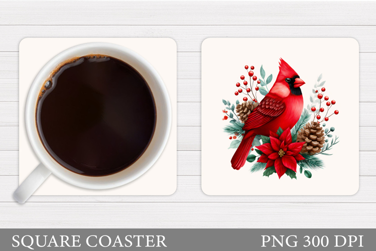 Cardinal Coaster Sublimation. Christmas Coaster Design