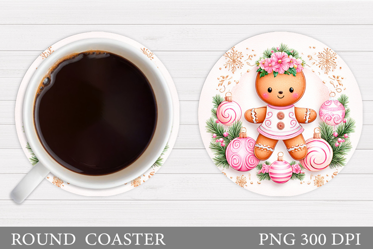 Gingerbread Coaster Design. Christmas Round Coaster Design