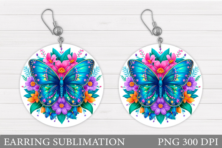 Butterfly Earring Sublimation. Round Earring Butterfly example image 1