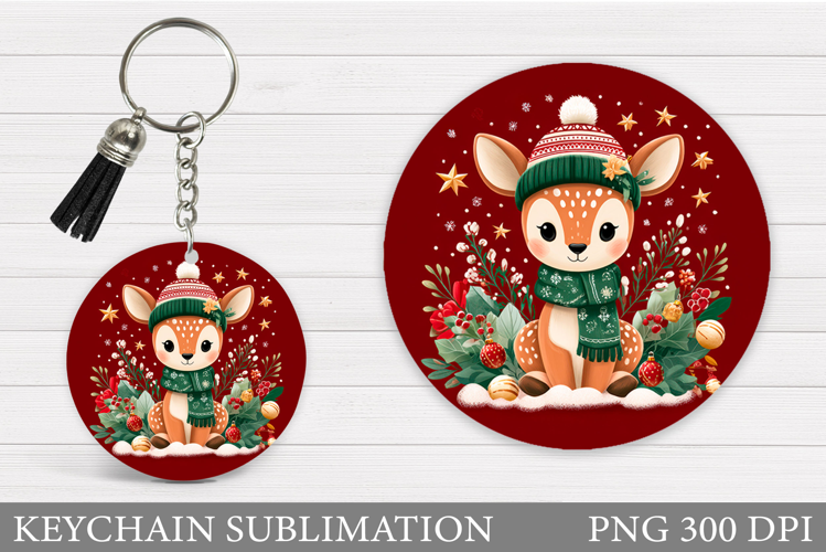 Cute Deer Keychain Design. Christmas Keychain Sublimation