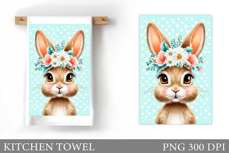 Cute Bunny Kitchen Towel. Bunny Flowers Kitchen Towel Design