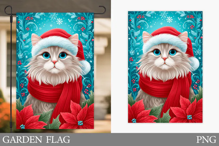 Christmas Cat Garden Flag. Christmas Garden Flag Design