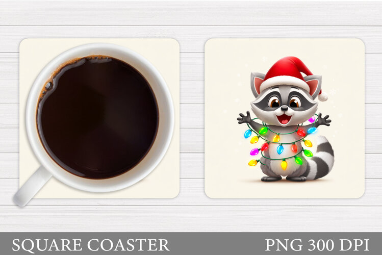 Christmas Raccoon Coaster. Christmas Coaster Sublimation example image 1