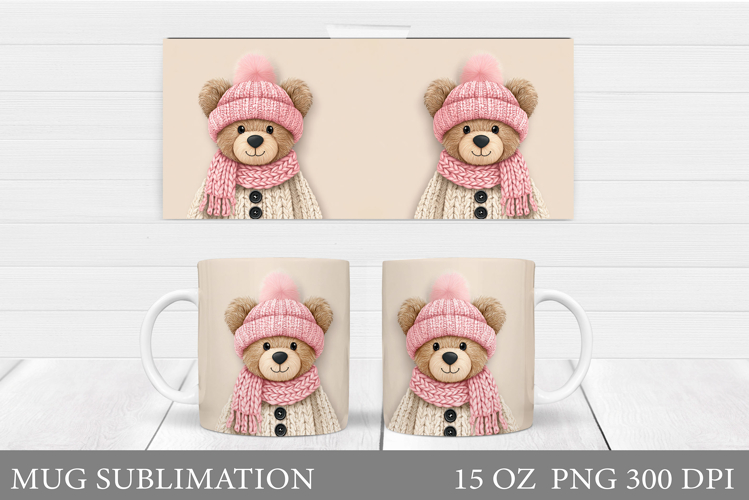Cute Bear Mug Design. Christmas Mug Sublimation