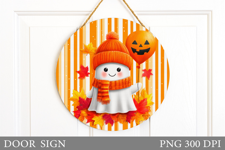 Cute Ghost Door Sign Design. Halloween Door Sign Sublimation