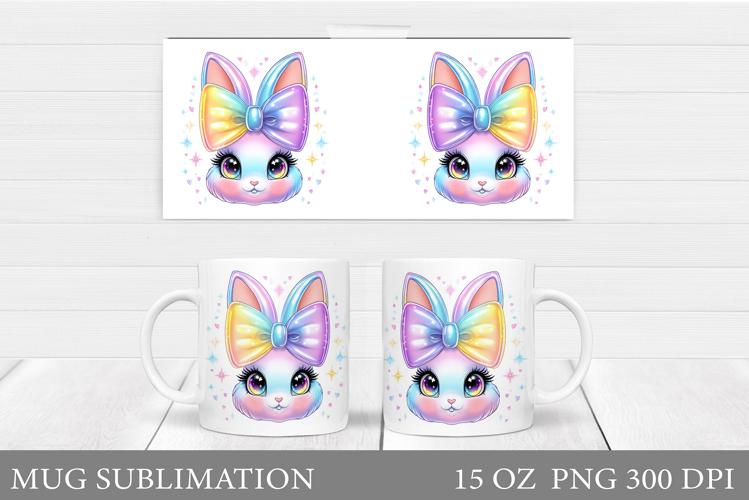 Iridescent Bunny Mug Wrap Design. Bunny Mug Sublimation