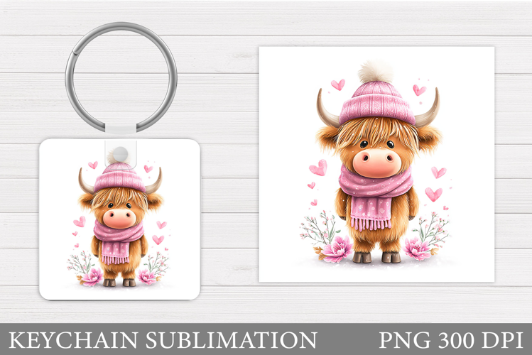 Valentines Cow Keychain. Valentine Keychain Sublimation