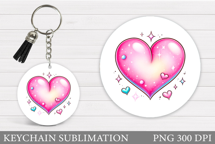 Heart Round Keychain Sublimation. Valentine Keychain Design