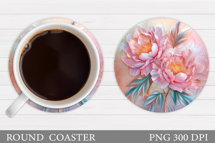 Flowers Car Coaster Sublimation. Floral Coaster Design