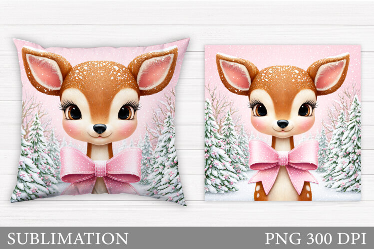 Christmas Deer Pillow Design. Christmas Pillow Sublimation example image 1