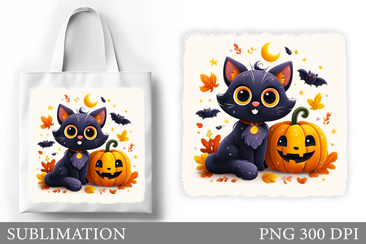 Cute Cat Sublimation. Halloween Cat Tote Bag Sublimation